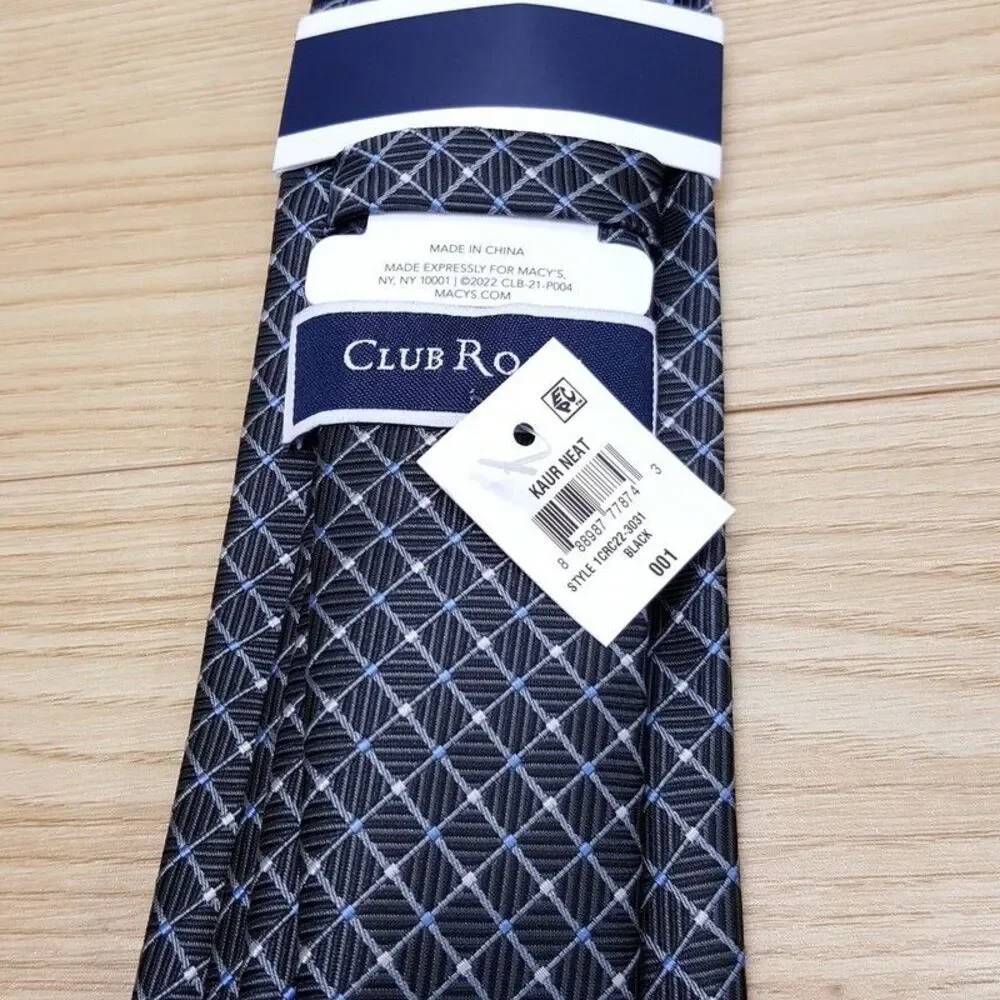 CLUB ROOM Mens Neck Tie Dark Grey Diamond Grid Modern Classic Necktie